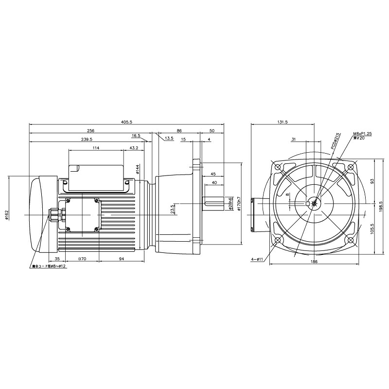 ニッセイ ギヤードモーター G3F28N50-MM04CWJAN 平行軸 フランジ打っ付け 0.4kW 減速度比1/50 単相 200V 打ちきり無 A型停留所ボックス席