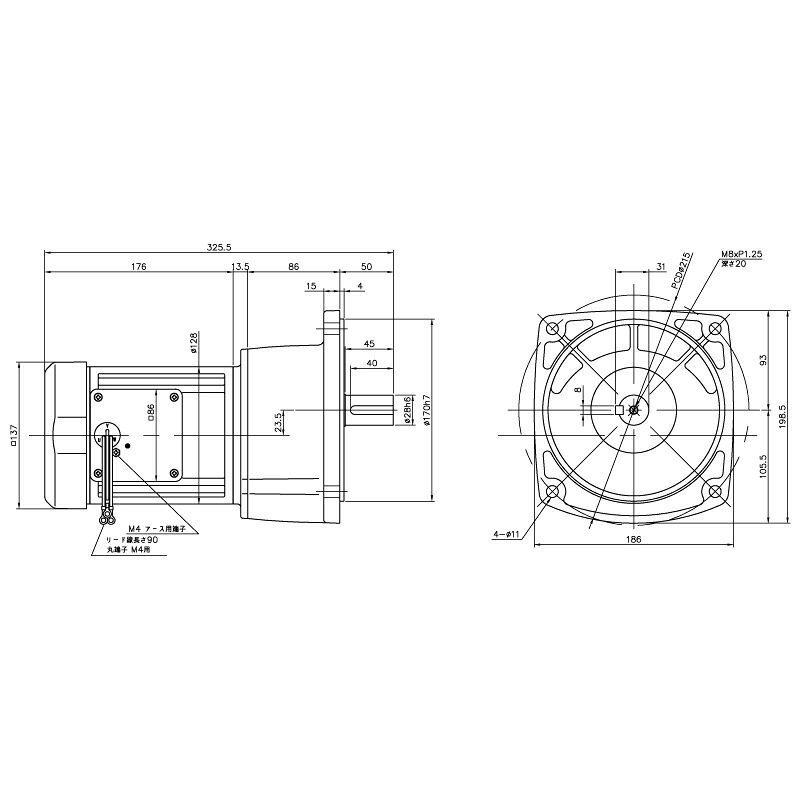 ニッセイ ギヤードモーター G3F28N30-MM04TNNNN 平行軸 フランジ取付 0.4kW 減速比1/30 三相 200V ブレーキなし ターミナルボックスなし