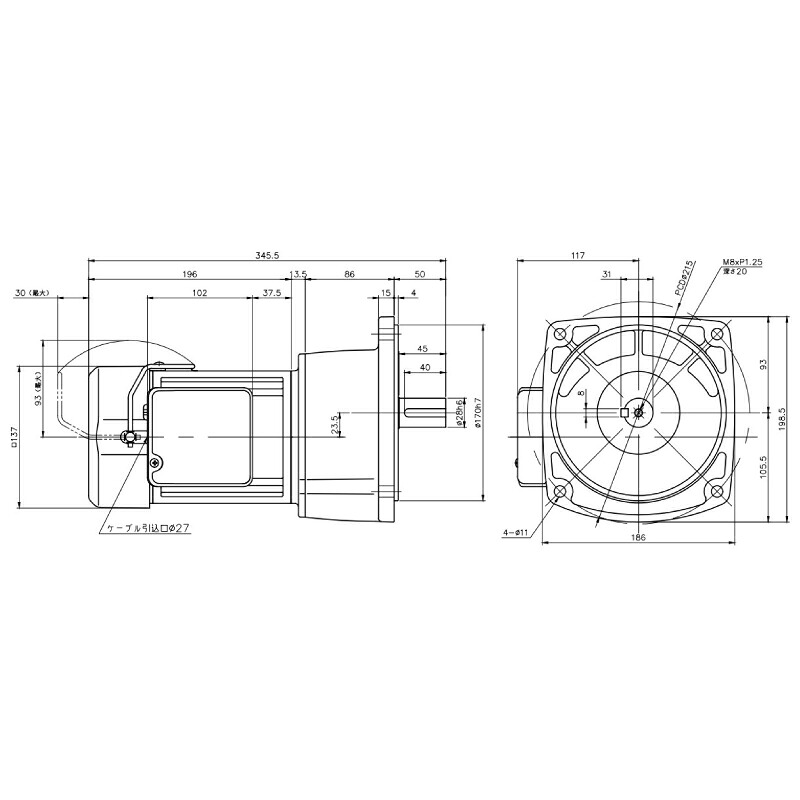 ニッセイ ギヤードモーター G3F28N60-MM04TWNTJ4 平行軸 フランジ打っ付け 0.4kW 減速度比1/60 三相 400V 打ちきり手動解きはなすとり備える付 停留所ボックス席付