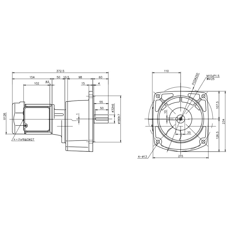 ニッセイ ギヤードモーター G3F32N900-MM01TWNTB4 平行軸 フランジ取付 0.1kW 減速比1/900 三相 400V 標準ブレーキ付 ターミナルボックス付
