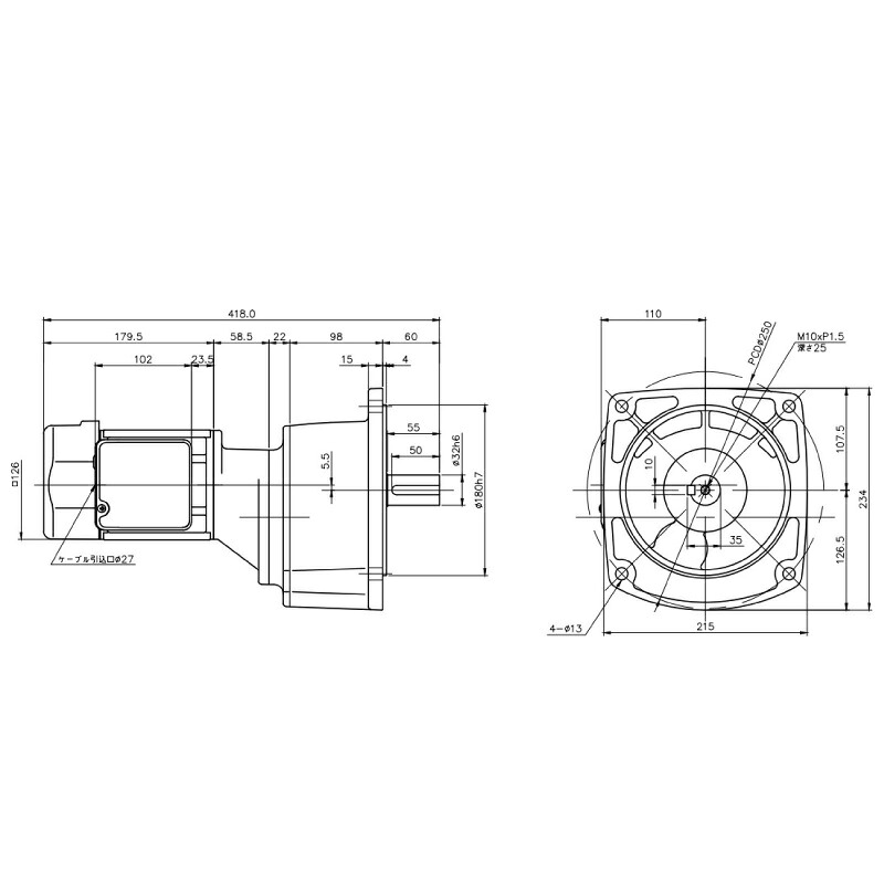 ニッセイ ギヤードモーター G3F32N450-MM02TWNTB4 平行軸 フランジ取付 0.2kW 減速比1/450 三相 400V 標準ブレーキ付 ターミナルボックス付