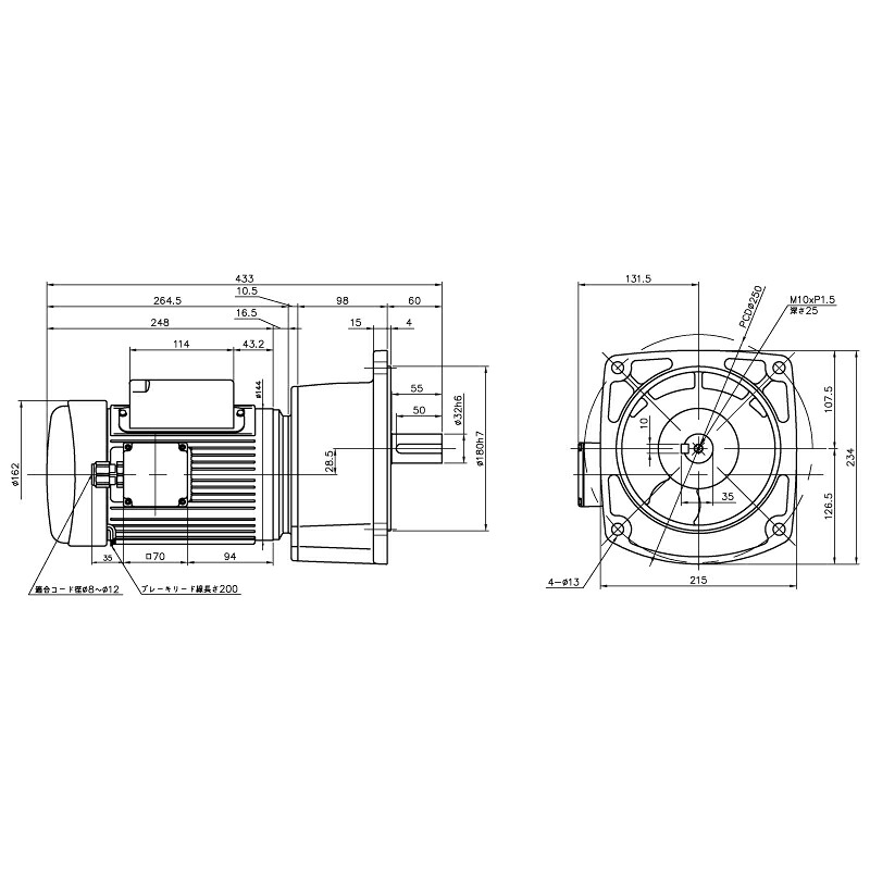 ニッセイ ギヤードモーター G3F32N160-MM04CNJAB2 平行軸 フランジ取付 0.4kW 減速比1/160 単相 100V 標準ブレーキ付 A型ターミナルボックス