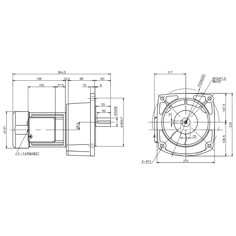 ニッセイ ギヤードモーター G3F32N120-MM04TWNTB4 平行軸 フランジ取付 0.4kW 減速比1/120 三相 400V 標準ブレーキ付 ターミナルボックス付