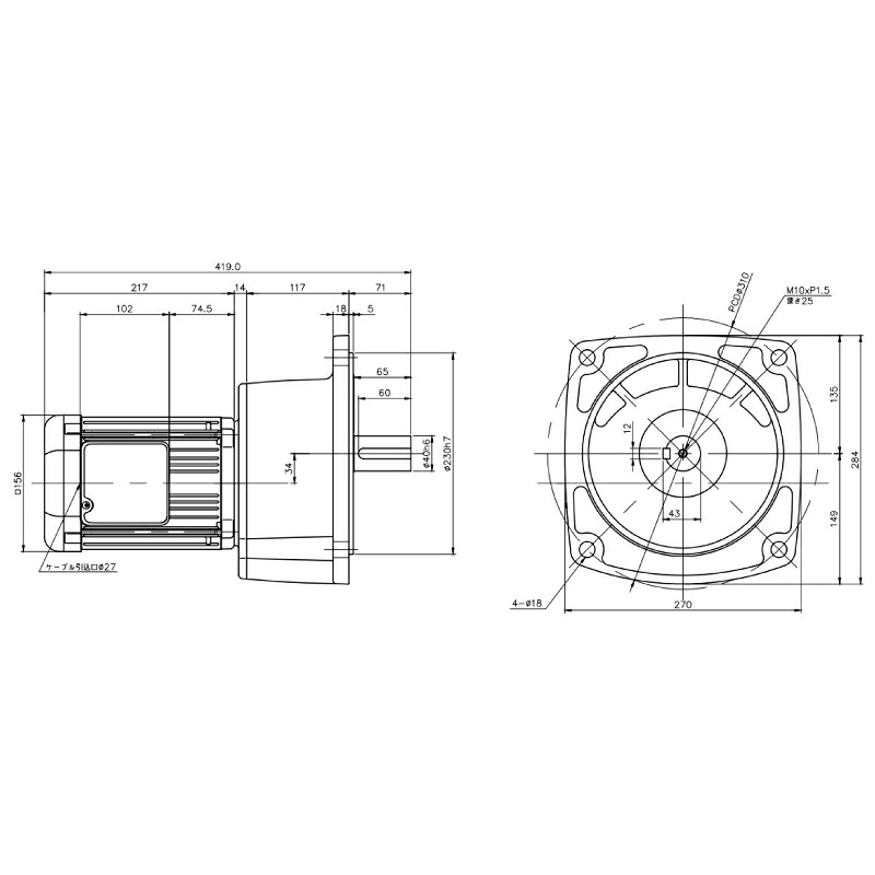ニッセイ ギヤードモーター G3F40N160-MR08TWNTN 平行軸 フランジ取付 0.75kW 減速比1/160 三相 400V ブレーキなし ターミナルボックス付｜設備プロ王国　店