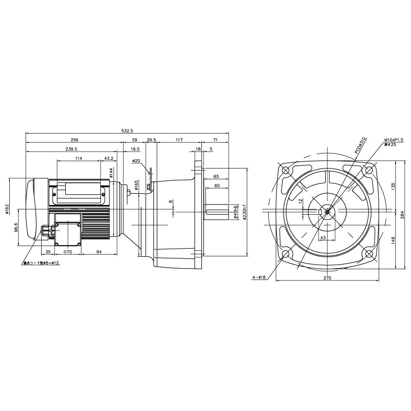 ニッセイ ギヤードモーター G3F40N450-MM04CWJAN 平行軸 フランジ取付 0.4kW 減速比1/450 単相 200V ブレーキ無 A型ターミナルボックス