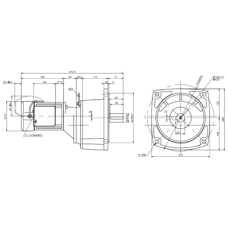 ニッセイ ギヤードモーター G3F40N375-MM04TNNTJ2 平行軸 フランジ取付 0.4kW 減速比1/375 三相 200V ブレーキ手動解放装置付 ターミナルボックス付