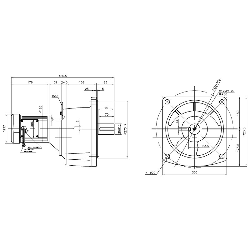 ニッセイ ギヤードモーター G3F50N900-MM04TWJNN 平行軸 フランジ取付 0.4kW 減速比1/900 三相 400V ブレーキなし ターミナルボックスなし 100,057円