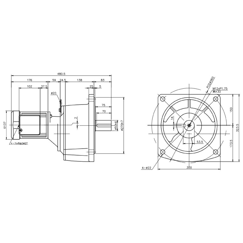 ニッセイ ギヤードモーター G3F50N900-MM04TWNTN 平行軸 フランジ取付 0.4kW 減速比1/900 三相 400V ブレーキなし ターミナルボックス付
