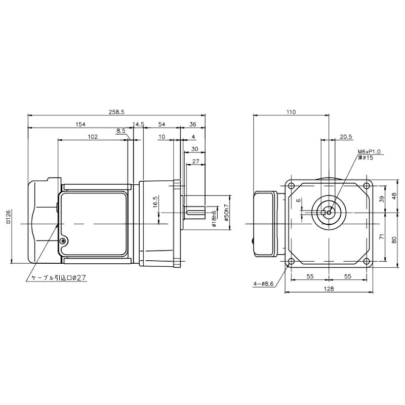 ニッセイ ギヤードモーター G3K18N5-MM01TWNTB4 平行軸 小フランジ取付 0.1kW 減速比1/5 三相 400V 標準ブレーキ付 ターミナルボックス付