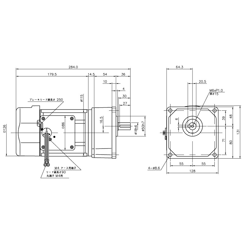 ニッセイ ギヤードモーター G3K18N25-MM02TNNNB2 平行軸 小フランジ取付 0.2kW 減速比1/25 三相 200V 標準ブレーキ付 ターミナルボックスなし
