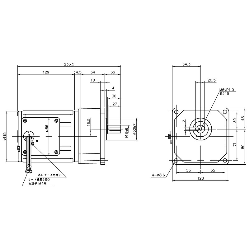 ニッセイ ギヤードモーター G3K18N5-MM02TNNNN 平行軸 小フランジ取付 0.2kW 減速比1/5 三相 200V ブレーキなし ターミナルボックスなし
