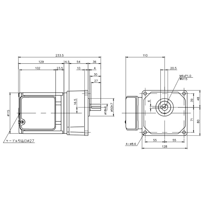 ニッセイ ギヤードモーター G3K18N5-MM02TNNTN 平行軸 小フランジ取付 0.2kW 減速比1/5 三相 200V ブレーキなし ターミナルボックス付