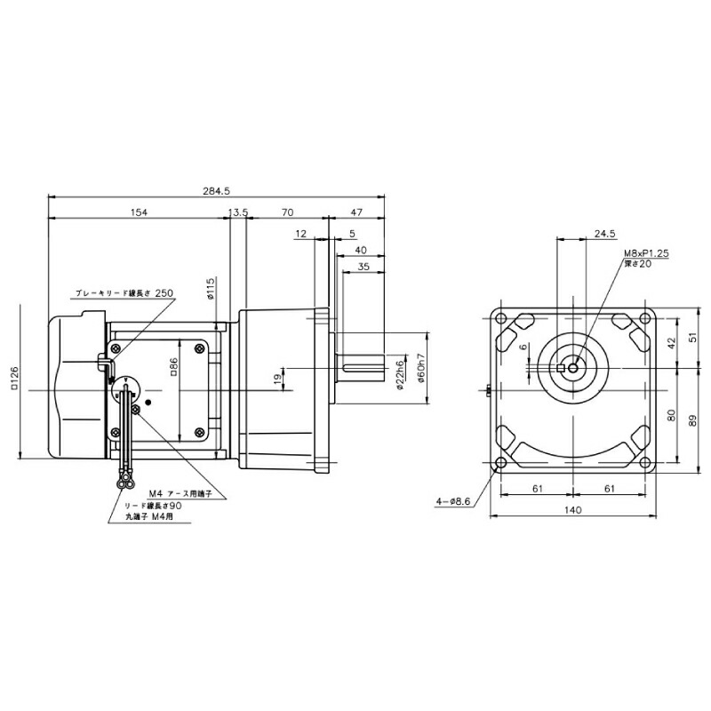 ニッセイ ギヤードモーター G3K22N120-MM01TNNNB2 平行軸 小フランジ取付 0.1kW 減速比1/120 三相 200V 標準ブレーキ付 ターミナルボックスなし