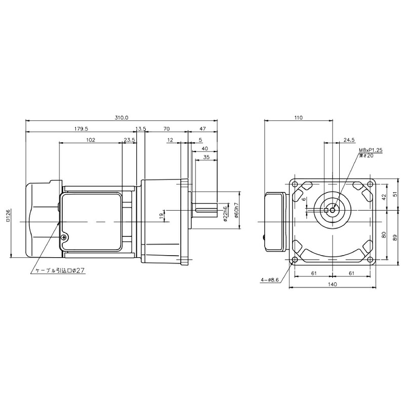 ニッセイ ギヤードモーター G3K22N50-MM02TNNTB2 平行軸 小フランジ取付 0.2kW 減速比1/50 三相 200V 標準ブレーキ付 ターミナルボックス付