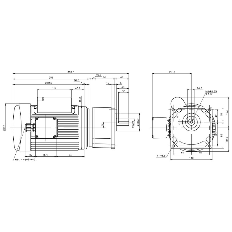 ニッセイ ギヤードモーター G3K22N5-MM04CNJAN 平行軸 小フランジ取付 0.4kW 減速比1/5 単相 100V ブレーキ無 A型ターミナルボックス