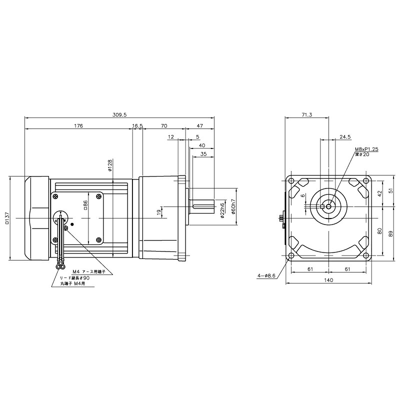 ニッセイ ギヤードモーター G3K22N10-MM04TWJNN 平行軸 小フランジ取付 0.4kW 減速比1/10 三相 400V ブレーキなし ターミナルボックスなし｜設備プロ王国　店