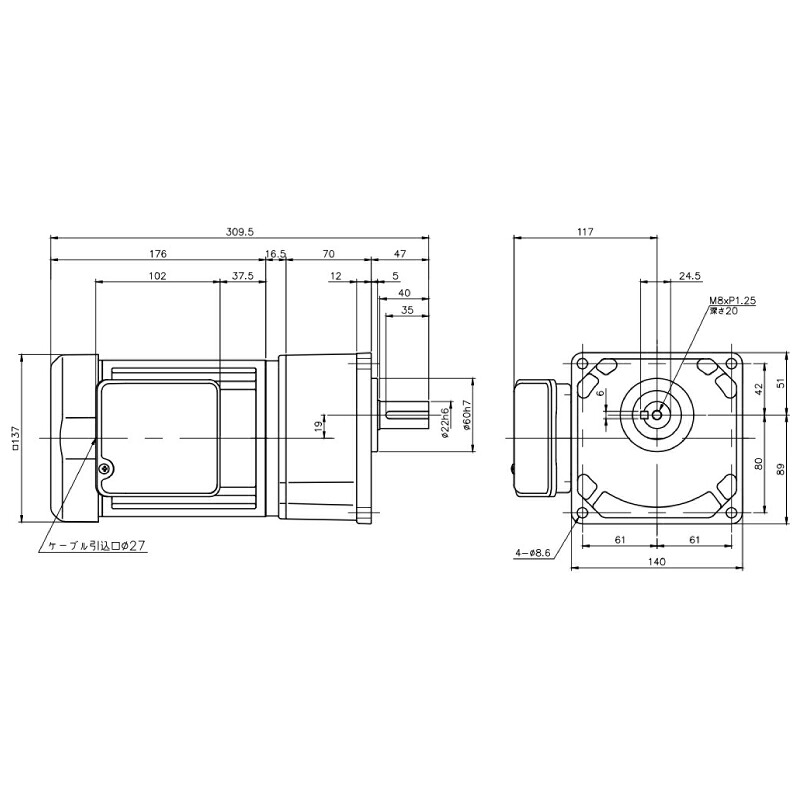 ニッセイ ギヤードモーター G3K22N10-MM04TWNTN 平行軸 小フランジ取付 0.4kW 減速比1/10 三相 400V ブレーキなし ターミナルボックス付｜設備プロ王国　店