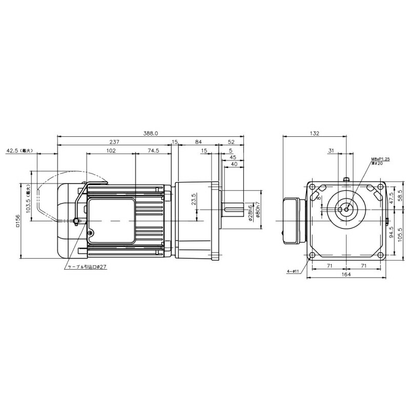 シグマー 三相ＳＧ−Ｐ１ギアモーター 出力０．４Ｋｗ 減速比１