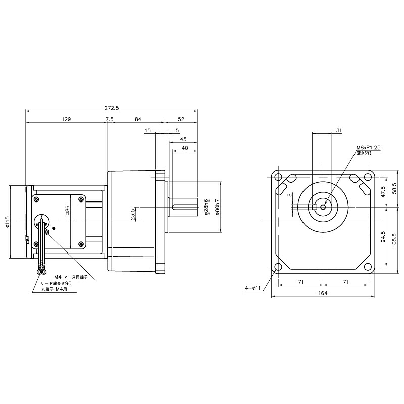 ニッセイ ギヤードモーター G3K28N200-MM02TNNNN 平行軸 小フランジ取付 0.2kW 減速比1/200 三相 200V ブレーキなし ターミナルボックスなし