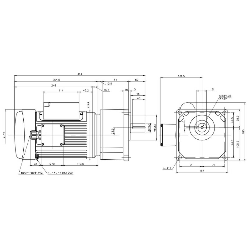 ニッセイ ギヤードモーター G3K28N30-MM04CNJAB2 平行軸 小フランジ打っ付け 0.4kW 減速度比1/30 単相 100V 判定基準打ちきり付 A型停留所ボックス席