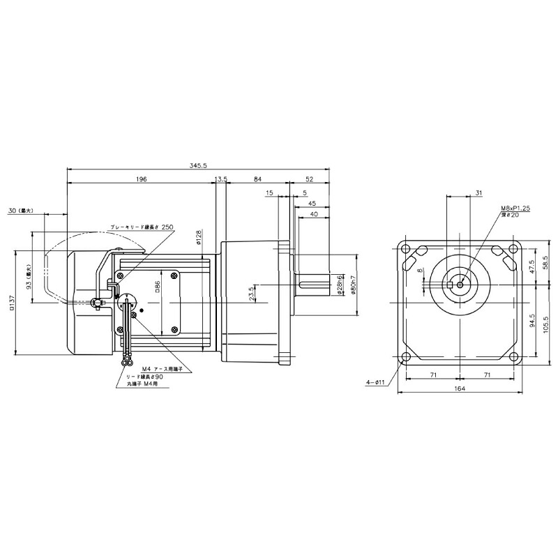 ニッセイ ギヤードモーター G3K28N100-MM04TWJNJ4 平行軸 小フランジ打っ付け 0.4kW 減速度比1/100 三相 400V 打ちきり手動解きはなすとり備える付 停留所ボックス席なし