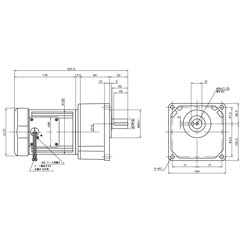 ニッセイ ギヤードモーター G3K28N100-MM04TNNNN 平行軸 小フランジ取付 0.4kW 減速比1/100 三相 200V ブレーキなし ターミナルボックスなし｜設備プロ王国　店