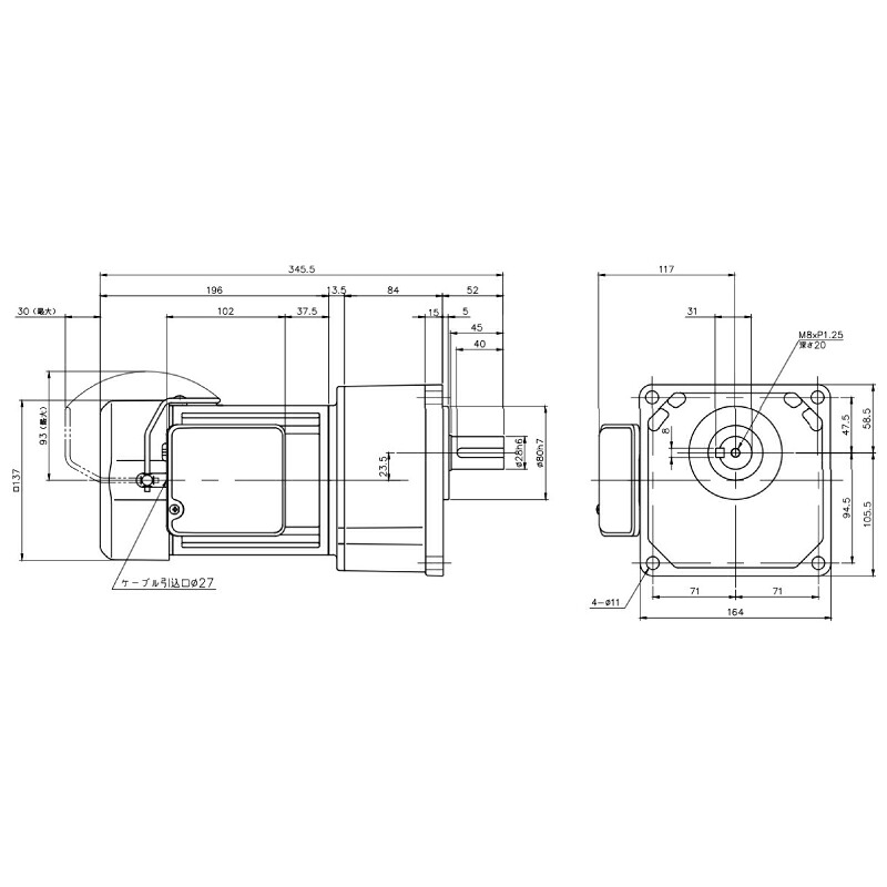 ニッセイ ギヤードモーター G3K28N60-MM04TWNTJ4 平行軸 小フランジ打っ付け 0.4kW 減速度比1/60 三相 400V 打ちきり手動解きはなすとり備える付 停留所ボックス席付