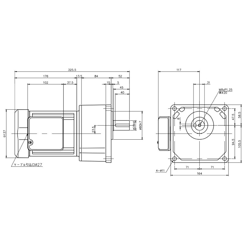 ニッセイ ギヤードモーター G3K28N100-MM04TNNTN 平行軸 小フランジ取付 0.4kW 減速比1/100 三相 200V ブレーキなし ターミナルボックス付|設備プロ王国 店