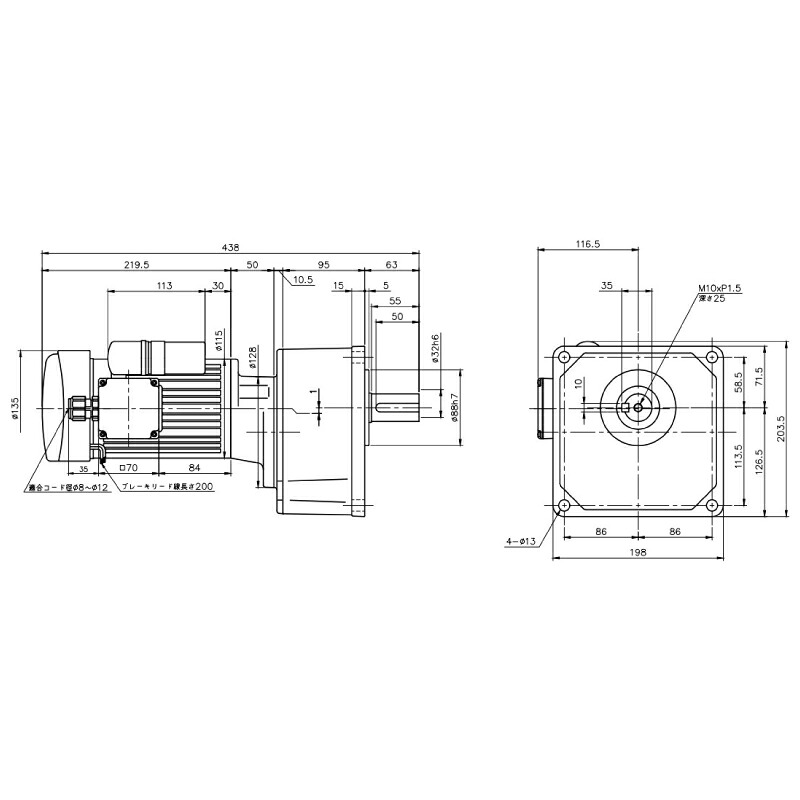 ニッセイ ギヤードモーター G3K32N12X-MM01CNJAB2 平行軸 小フランジ取付 0.1kW 減速比1/1200 単相 100V 標準ブレーキ付 A型ターミナルボックス｜設備プロ王国　店