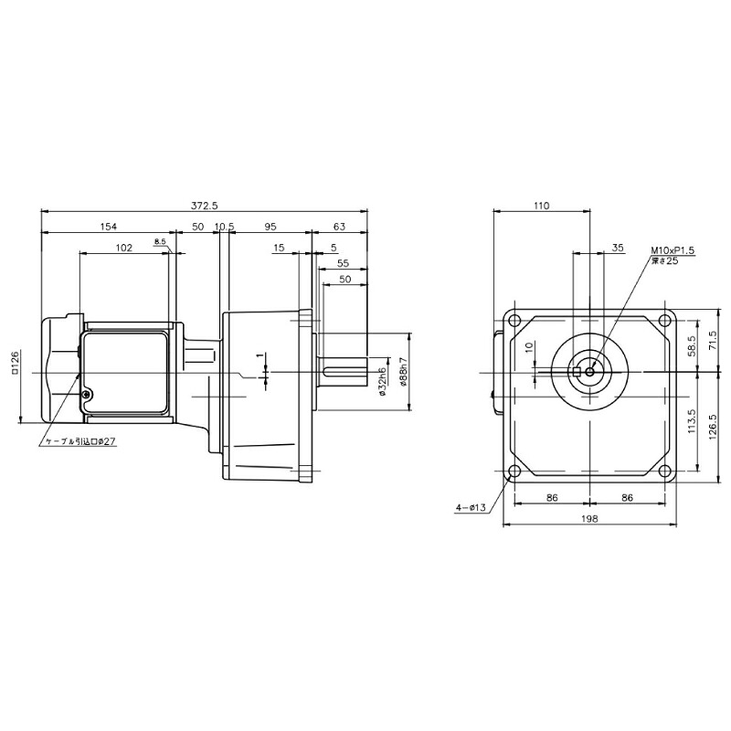 ニッセイ ギヤードモーター G3K32N900-MM01TWNTB4 平行軸 小フランジ取付 0.1kW 減速比1/900 三相 400V 標準ブレーキ付 ターミナルボックス付