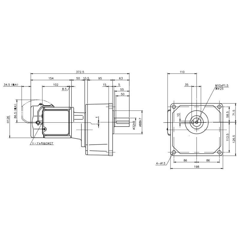 ニッセイ ギヤードモーター G3K32N600-MM01TWNTJ4 平行軸 小フランジ取付 0.1kW 減速比1/600 三相 400V ブレーキ手動解放装置付 ターミナルボックス付