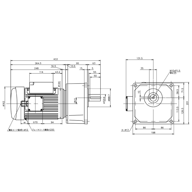 ニッセイ ギヤードモーター G3K32N120-MM04CWJAB2 平行軸 小フランジ取付 0.4kW 減速比1/120 単相 200V 標準ブレーキ付 A型ターミナルボックス|設備プロ王国 店