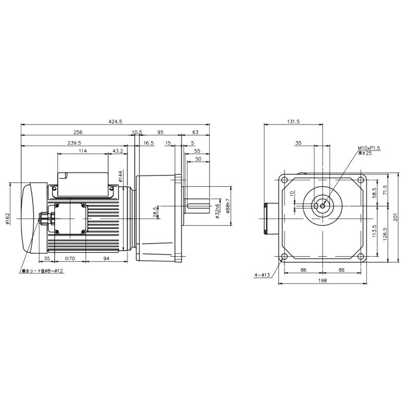 ニッセイ ギヤードモーター G3K32N100-MM04CNJAN 平行軸 小フランジ打っ付け 0.4kW 減速度比1/100 単相 100V 打ちきり無 A型停留所ボックス席