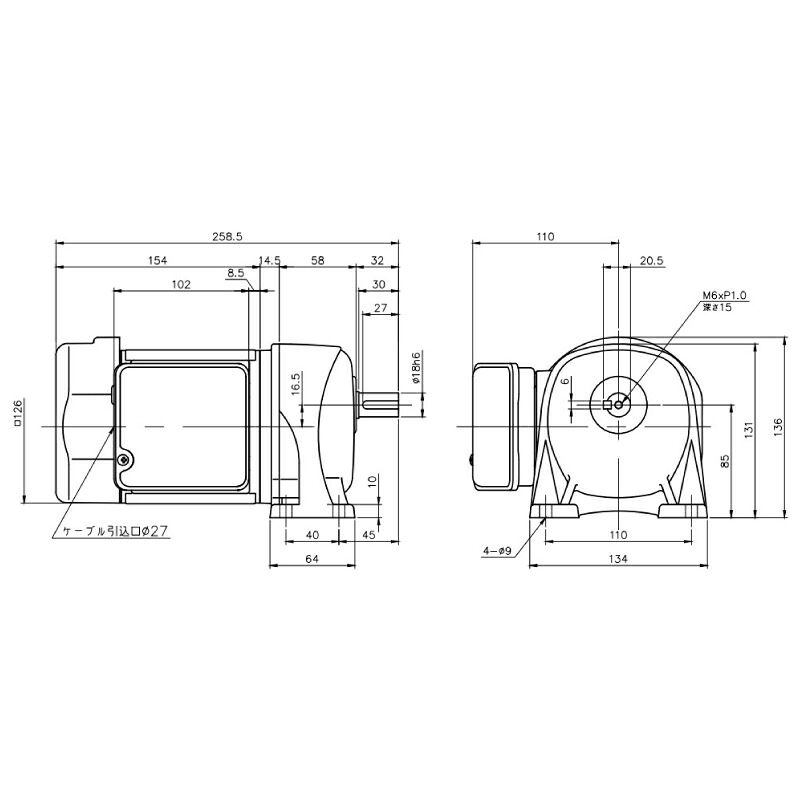 ニッセイ ギヤードモーター G3L18N5-MM01TWNTB4 平行軸 脚取付 0.1kW 減速比1/5 三相 400V ブレーキ付 軸炭素鋼 ターミナルボックス付｜設備プロ王国　店