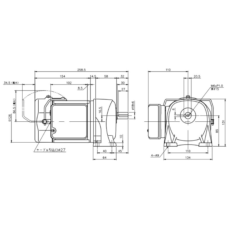 ニッセイ ギヤードモーター G3L18N5-MM01TWNTJ4 平行軸 脚取付 0.1kW 減速比1/5 三相 400V 手動解放ブレーキ付 ターミナルボックス付 軸炭素鋼