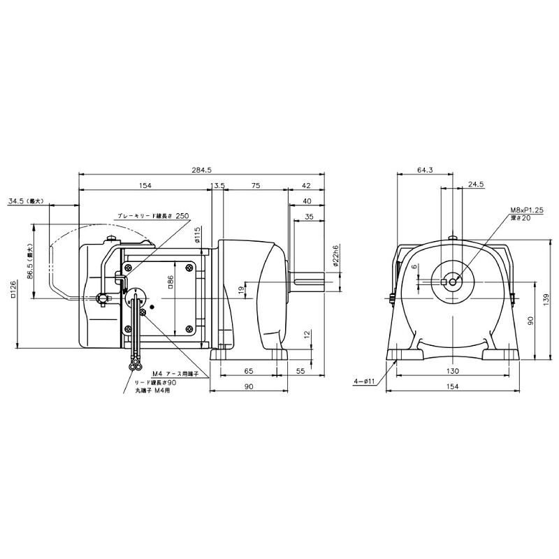 ニッセイ ギヤードモーター G3L22N160-MM01TWJNJ4 平行軸 脚打っ付け 0.1kW 減速度比1/160 三相 400V 手動解きはなす打ちきり付 軸カーボン鋼