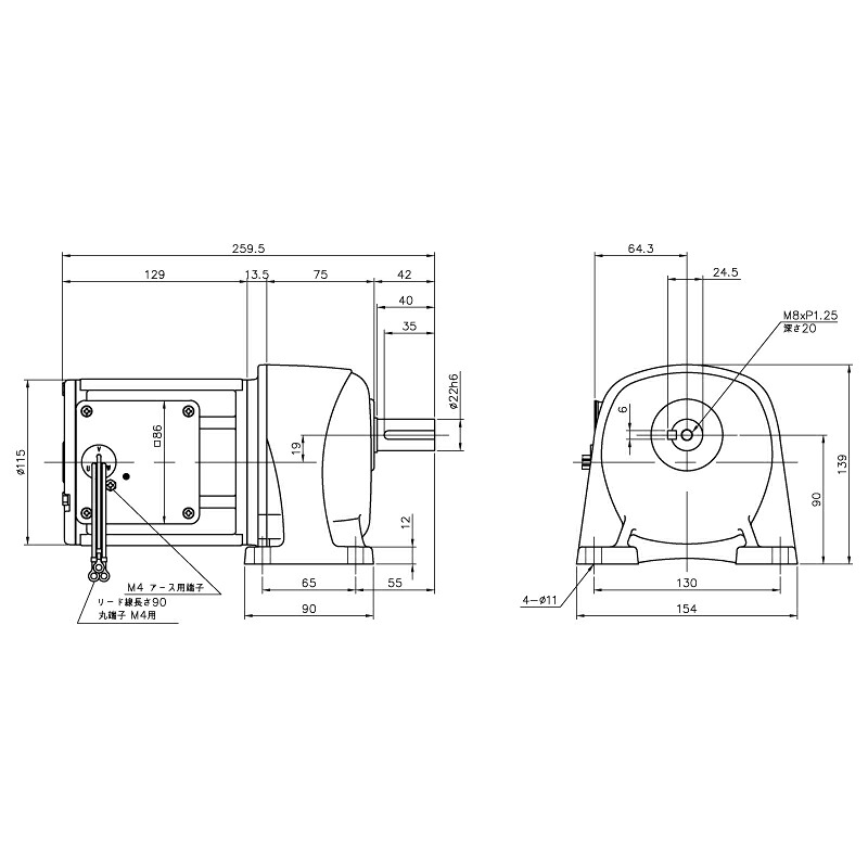 ニッセイ ギヤードモーター G3L22N30-MM02TNNNN 平行軸 脚取付 0.2kW 減速比1/30 ブレーキ無 軸炭素鋼