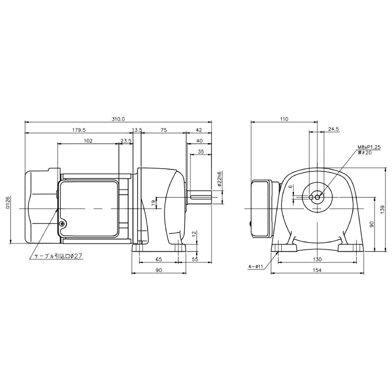 ニッセイ ギヤードモーター G3L22N50-MM02TNNTB2 平行軸 脚取付 0.2kW 減速比1/50 三相 200V ブレーキ付 軸炭素鋼 ターミナルボックス付