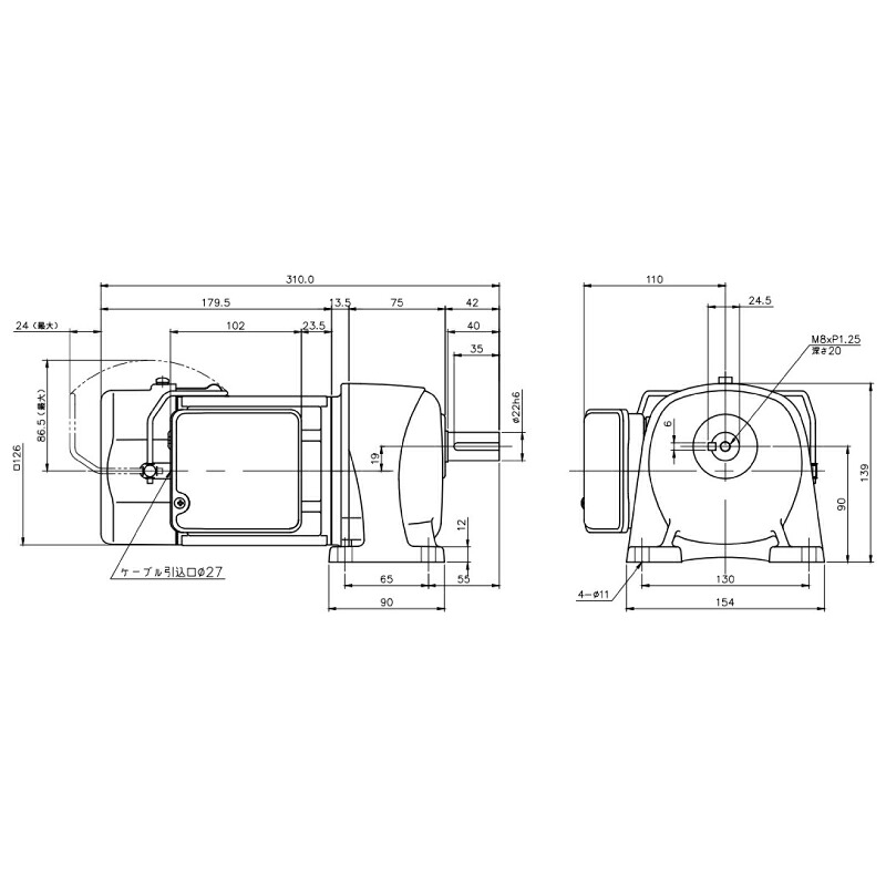 ニッセイ ギヤードモーター G3L22N80-MM02TWNTJ4 平行軸 脚打っ付け 0.2kW 減速度比1/80 三相 400V 手動解きはなす打ちきり付 停留所ボックス席付 軸カーボン鋼