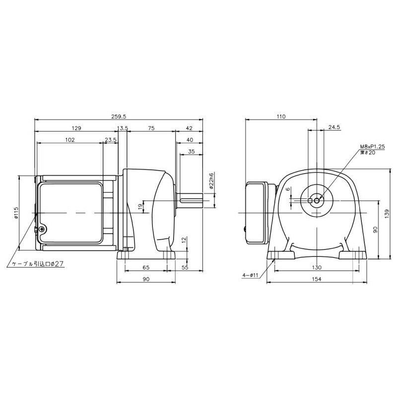 ニッセイ ギヤードモーター G3L22N40-MM02TWNTN 平行軸 脚打っ付け 0.2kW 減速度比1/40 打ちきり無 軸カーボン鋼
