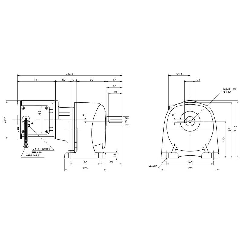 ニッセイ ギヤードモーター G3L28N450-MM01TNNNN 平行軸 脚取付 0.1kW 減速比1/450 ブレーキ無 軸炭素鋼