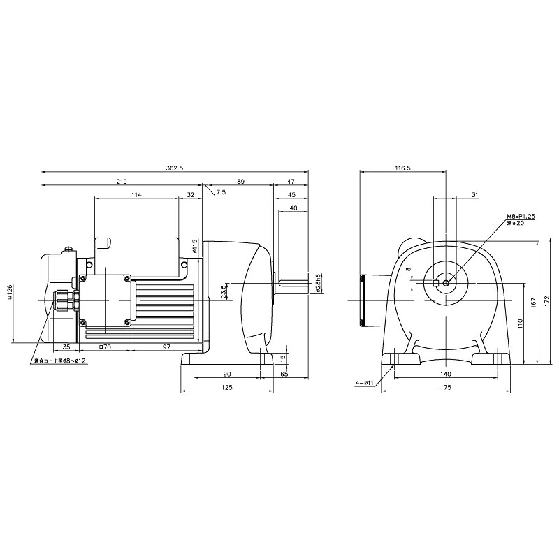 ニッセイ ギヤードモーター G3L28N120-MM02CWJAN 平行軸 脚取付 0.2kW 減速比1/120 単相 200V ブレーキ無 A型ターミナルボックス