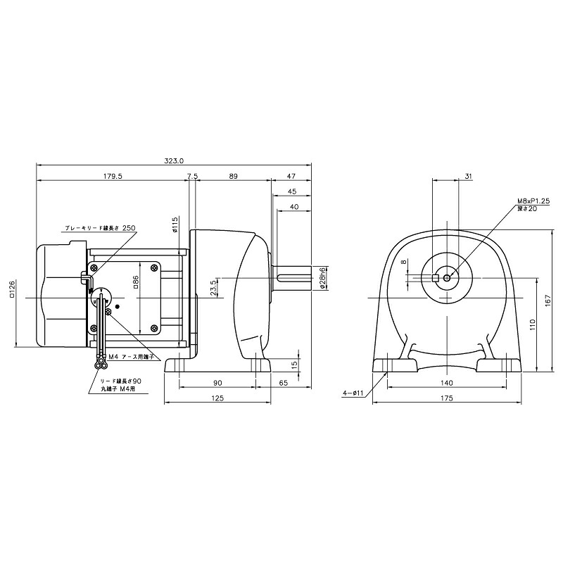 ニッセイ ギヤードモーター G3L28N120-MM02TNNNB2 平行軸 脚打っ付け 0.2kW 減速度比1/120 三相 200V 打ちきり付 軸カーボン鋼