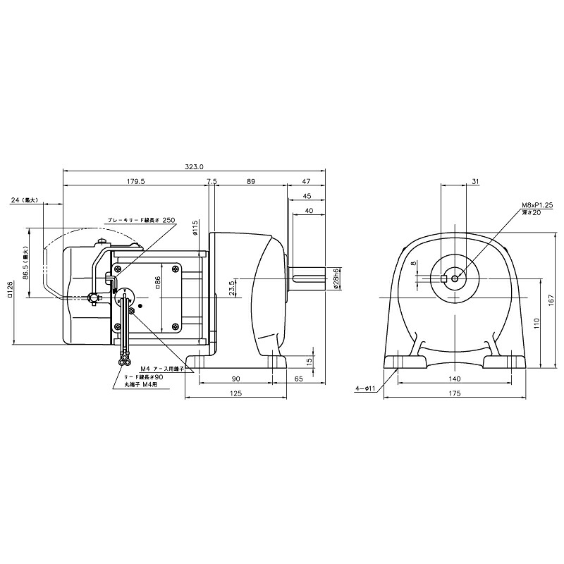 ニッセイ ギヤードモーター G3L28N120-MM02TNNNJ2 平行軸 脚取付 0.2kW 減速比1/120 三相 200V 手動解放ブレーキ付 軸炭素鋼|設備プロ王国 店