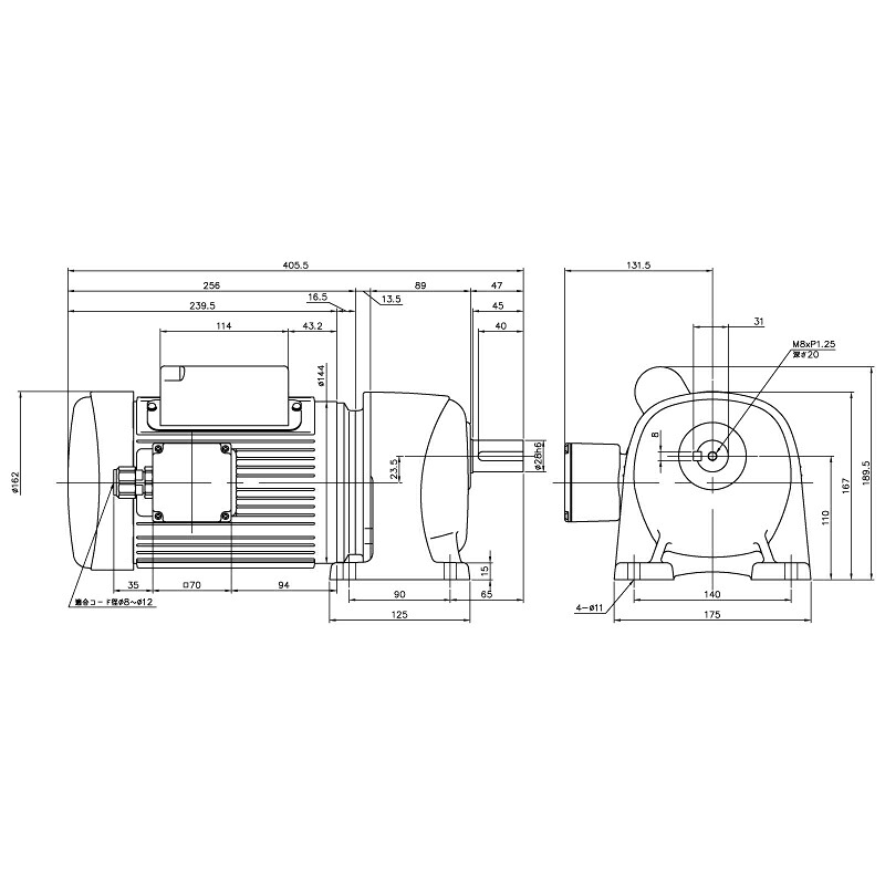 ニッセイ ギヤードモーター G3L28N50-MM04CWJAN 平行軸 脚取付 0.4kW 減速比1/50 単相 200V ブレーキ無 A型ターミナルボックス