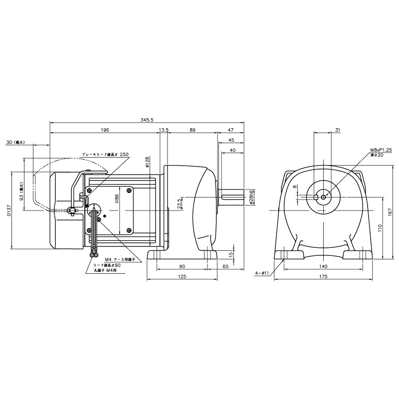 ニッセイ ギヤードモーター G3L28N60-MM04TWJNJ4 平行軸 脚打っ付け 0.4kW 減速度比1/60 三相 400V 手動解きはなす打ちきり付 軸カーボン鋼