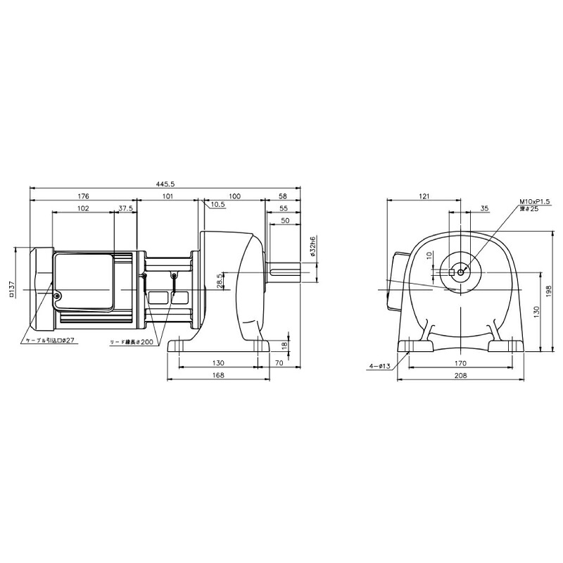ニッセイ ギヤードモーター G3L28N50-EM04TNJTN 平行軸 脚取付 0.4kW 減速比1/50 三相 200V クラッチブレーキ付 ターミナルボックス付