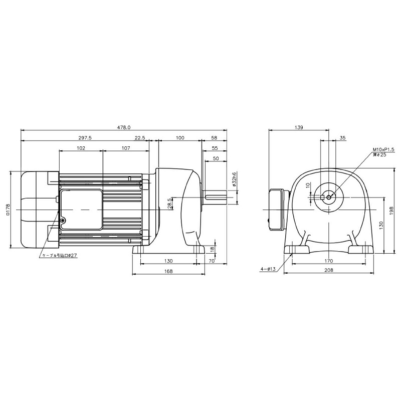 ニッセイ ギヤードモーター G3L32N15-MR15TNNTB2 平行軸 脚取付 1.5kW 減速比1/15 三相 200V ブレーキ付 軸炭素鋼 ターミナルボックス付｜設備プロ王国　店