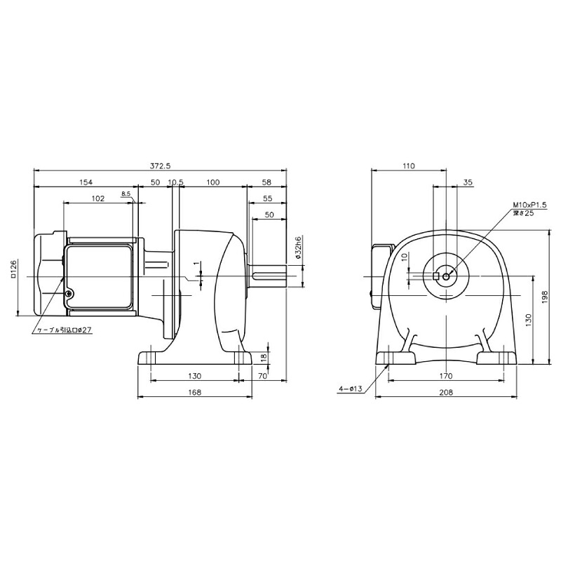 ニッセイ ギヤードモーター G3L32N600-MM01TNNTB2 平行軸 脚取付 0.1kW 減速比1/600 三相 200V ブレーキ付 軸炭素鋼 ターミナルボックス付