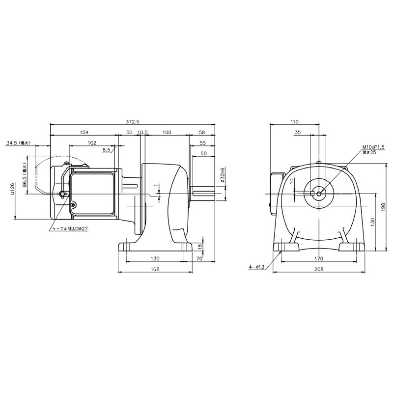 ニッセイ ギヤードモーター G3L32N750-MM01TNNTJ2 平行軸 脚取付 0.1kW 減速比1/750 三相 200V 手動解放ブレーキ付 ターミナルボックス付 軸炭素鋼